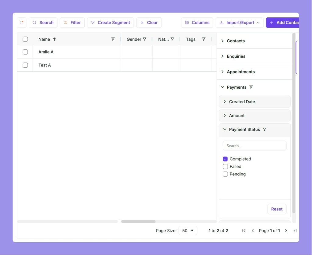 Advanced Filters to Track Payments in the Contacts Module
